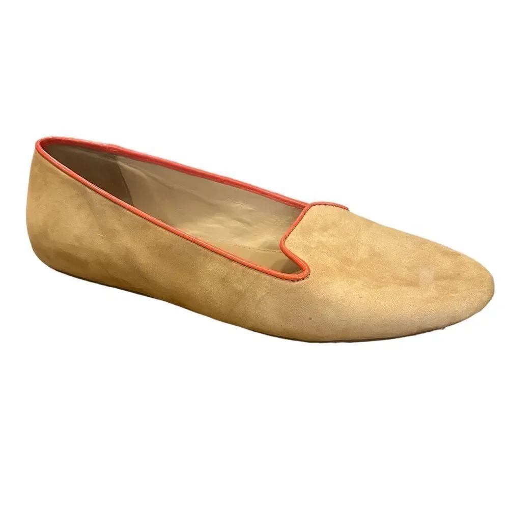 Talbots Zelda Nude and Orange Piping Suede Leather Smoking Loafer flats